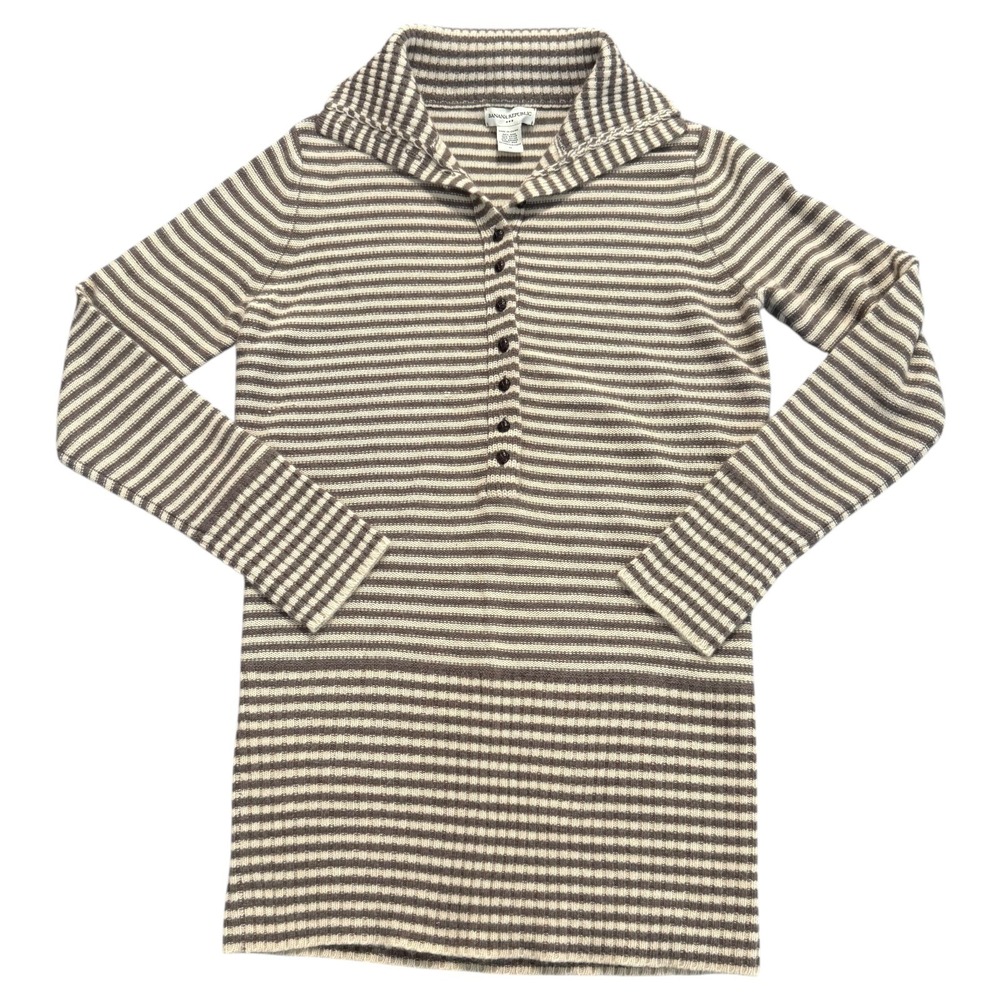 Banana Republic Wool Angora Striped Knit Button Sweater Shawl Collar Size M‎ - Picture 2 of 9